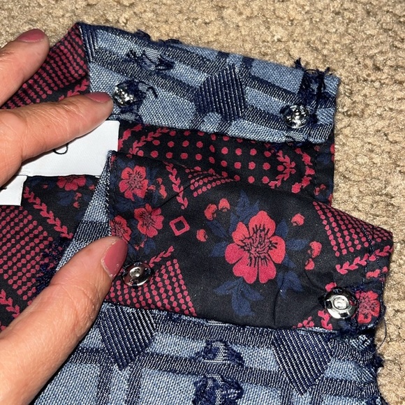 Buru Le V Mod Top Blouse Button Up Back Denim Indigo Hearts Large - Picture 5 of 8